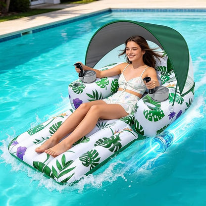 🌊🛟 Electric Motorized Pool Float with Canopy | Rechargeable Dual Motor Lounger ☀️⚡