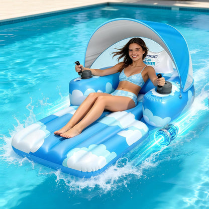 🌊🛟 Electric Motorized Pool Float with Canopy | Rechargeable Dual Motor Lounger ☀️⚡