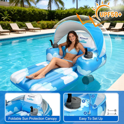 🌊🛟 Electric Motorized Pool Float with Canopy | Rechargeable Dual Motor Lounger ☀️⚡