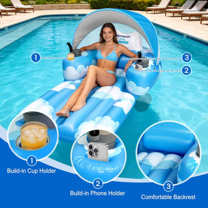🌊🛟 Electric Motorized Pool Float with Canopy | Rechargeable Dual Motor Lounger ☀️⚡