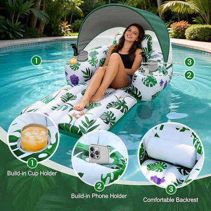 🌊🛟 Electric Motorized Pool Float with Canopy | Rechargeable Dual Motor Lounger ☀️⚡